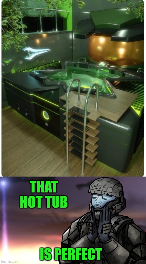 XBOX HOT TUB | THAT HOT TUB; IS PERFECT | image tagged in xbox,master chief,perfection,hot tub,video games | made w/ Imgflip meme maker