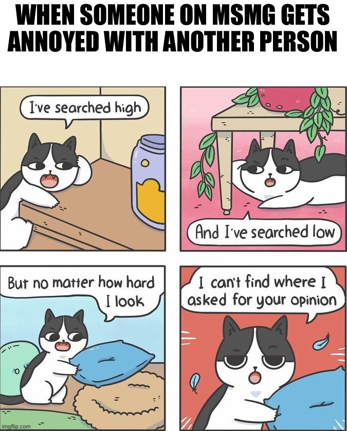 L | WHEN SOMEONE ON MSMG GETS ANNOYED WITH ANOTHER PERSON | image tagged in i didn t ask for your opinion | made w/ Imgflip meme maker