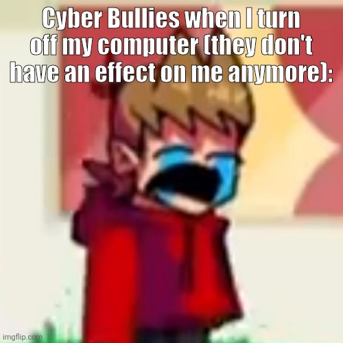 Sad Tord | Cyber Bullies when I turn off my computer (they don't have an effect on me anymore): | image tagged in sad tord | made w/ Imgflip meme maker