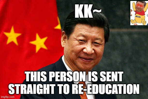Xi Jinping | KK~; THIS PERSON IS SENT STRAIGHT TO RE-EDUCATION | image tagged in xi jinping | made w/ Imgflip meme maker