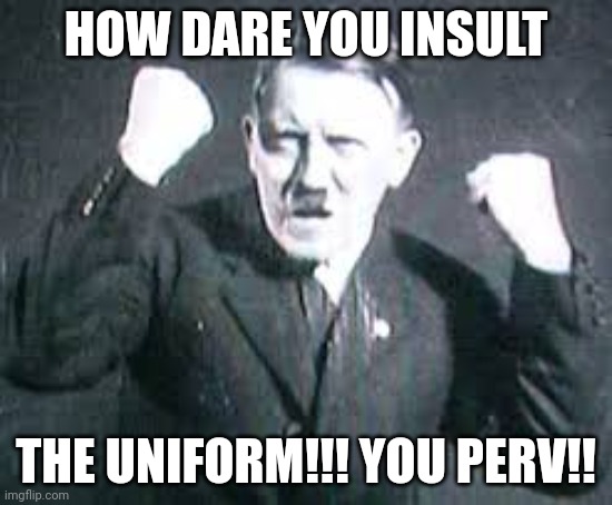 Nein | HOW DARE YOU INSULT THE UNIFORM!!! YOU PERV!! | image tagged in nein | made w/ Imgflip meme maker