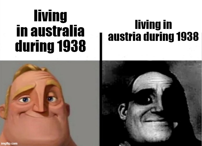 australia v austria 1938 | living in australia during 1938; living in austria during 1938 | image tagged in teacher's copy | made w/ Imgflip meme maker