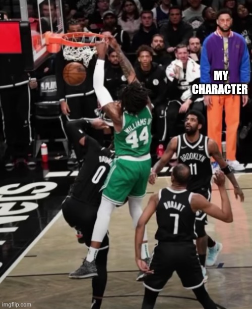 When your custom character appears in a cutscene | MY CHARACTER | image tagged in nba,basketball,sports,gaming,video games | made w/ Imgflip meme maker