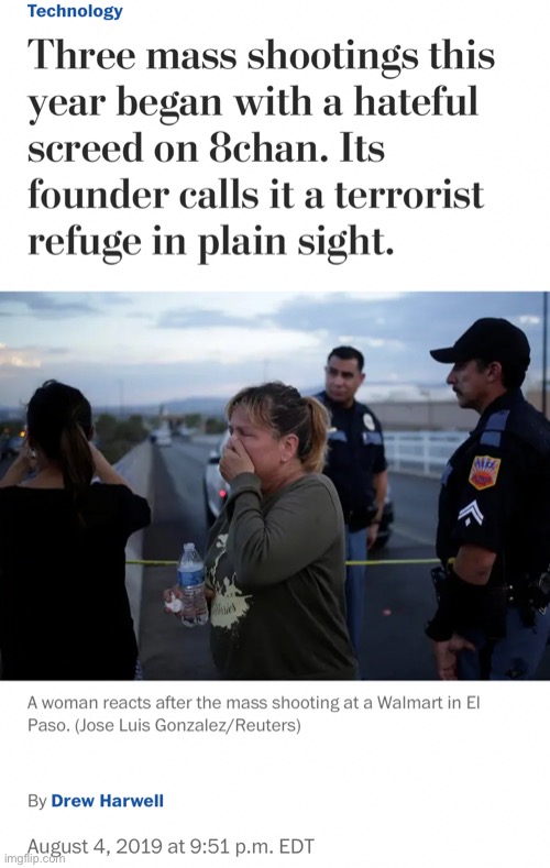 Cringing at 8Chan terrorists (no, literally, terrorists) | image tagged in 8chan mass shootings | made w/ Imgflip meme maker