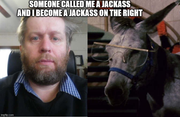 Andrew as a Jackass | SOMEONE CALLED ME A JACKASS AND I BECOME A JACKASS ON THE RIGHT | image tagged in andrew as a jackass | made w/ Imgflip meme maker