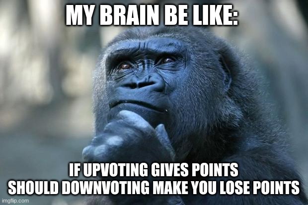 we will never know | MY BRAIN BE LIKE:; IF UPVOTING GIVES POINTS SHOULD DOWNVOTING MAKE YOU LOSE POINTS | image tagged in deep thoughts | made w/ Imgflip meme maker