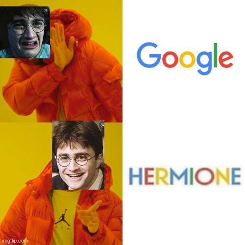 HERMIONE V GOOGLE | image tagged in memes,drake hotline bling | made w/ Imgflip meme maker