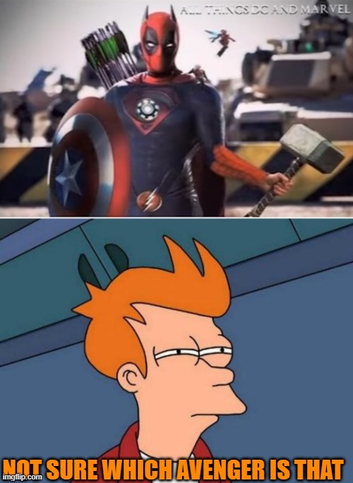 NOT SURE WHICH AVENGER IS THAT | image tagged in memes,futurama fry,avengers | made w/ Imgflip meme maker