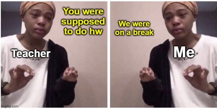 #facts | We were on a break; You were supposed to do hw; Me; Teacher | image tagged in me explaining to myself | made w/ Imgflip meme maker