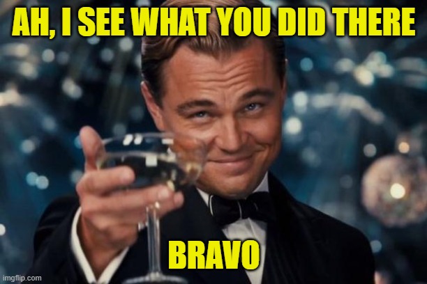 Leonardo Dicaprio Cheers Meme | AH, I SEE WHAT YOU DID THERE BRAVO | image tagged in memes,leonardo dicaprio cheers | made w/ Imgflip meme maker