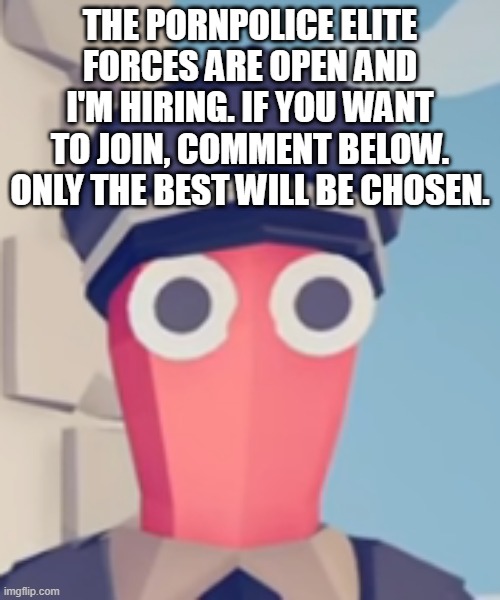 TABS Stare | THE PORNPOLICE ELITE FORCES ARE OPEN AND I'M HIRING. IF YOU WANT TO JOIN, COMMENT BELOW. ONLY THE BEST WILL BE CHOSEN. | image tagged in tabs stare | made w/ Imgflip meme maker