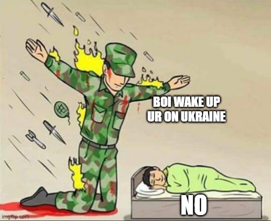 Soldier protecting sleeping child | BOI WAKE UP UR ON UKRAINE; NO | image tagged in soldier protecting sleeping child,ukraine | made w/ Imgflip meme maker