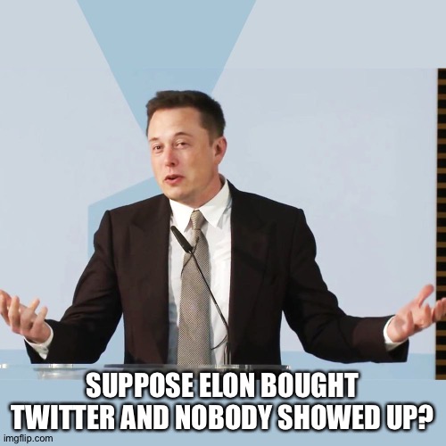 What if everybody ignored it? | SUPPOSE ELON BOUGHT TWITTER AND NOBODY SHOWED UP? | image tagged in elon musk | made w/ Imgflip meme maker