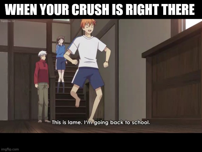 Fruits Basket "This is lame" | WHEN YOUR CRUSH IS RIGHT THERE | image tagged in fruits basket this is lame | made w/ Imgflip meme maker