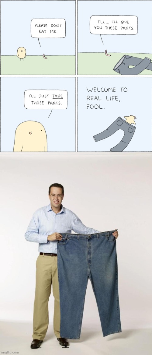 Jean pants | image tagged in subway jarod holing his old big tall jeans,memes,comics,comic,jeans,pants | made w/ Imgflip meme maker