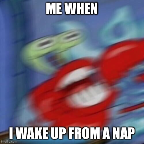 Mr krabs blur | ME WHEN; I WAKE UP FROM A NAP | image tagged in mr krabs blur | made w/ Imgflip meme maker