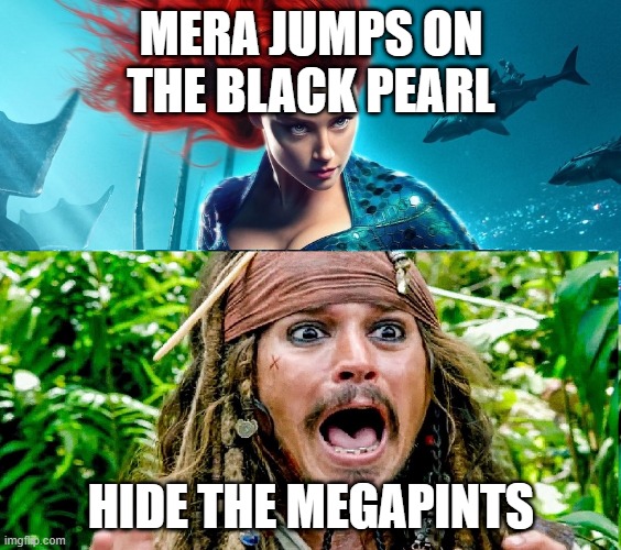 MEGAPINTS | MERA JUMPS ON THE BLACK PEARL; HIDE THE MEGAPINTS | image tagged in megapints | made w/ Imgflip meme maker