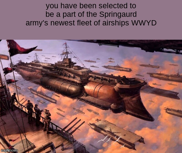 (You can take on many different positions on the air ship) | you have been selected to be a part of the Springaurd army's newest fleet of airships WWYD | image tagged in roleplaying | made w/ Imgflip meme maker