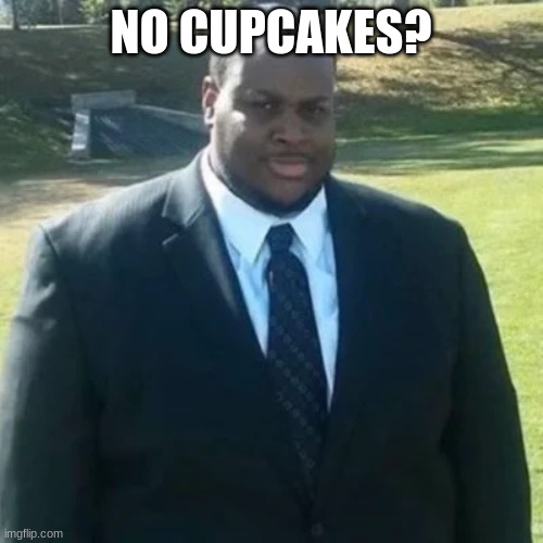 edp445 in a suit | NO CUPCAKES? | image tagged in edp445 in a suit | made w/ Imgflip meme maker