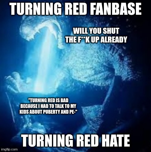 Shut up and die for me already | image tagged in godzilla,turning red | made w/ Imgflip meme maker