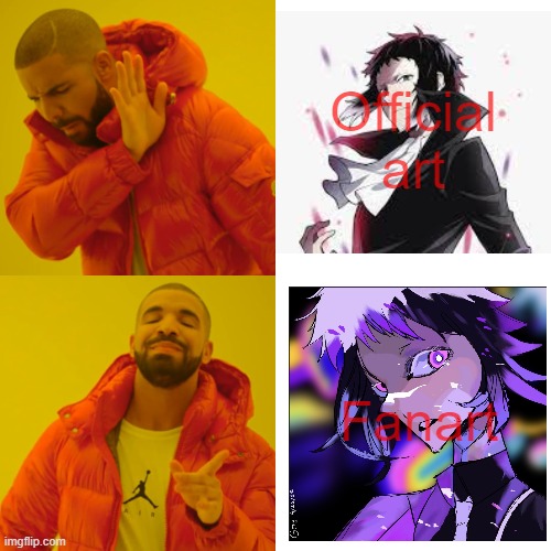 Fanart vs Official art.  (Please don't copy the fanart it's mine) | Official art; Fanart | image tagged in memes,drake hotline bling | made w/ Imgflip meme maker