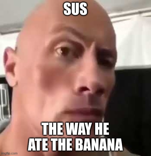 The Rock Eyebrows | SUS THE WAY HE ATE THE BANANA | image tagged in the rock eyebrows | made w/ Imgflip meme maker