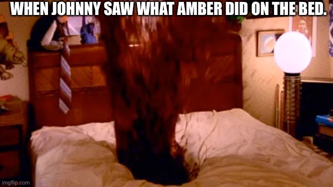 Nightmare on Johnny’s bed | WHEN JOHNNY SAW WHAT AMBER DID ON THE BED. | image tagged in johnny depp,amber heard,freddy krueger,bed,poop | made w/ Imgflip meme maker