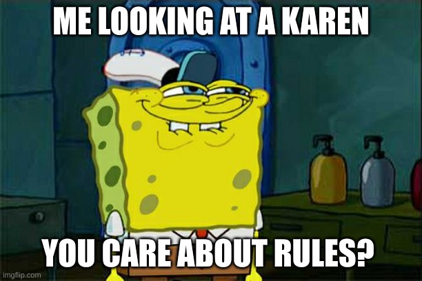 Don't You Squidward Meme | ME LOOKING AT A KAREN; YOU CARE ABOUT RULES? | image tagged in memes,don't you squidward | made w/ Imgflip meme maker