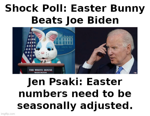 Shock Poll: Easter Bunny Beats Joe Biden | image tagged in easter bunny,joe biden,easter eggs,cost,too much,inflation | made w/ Imgflip meme maker