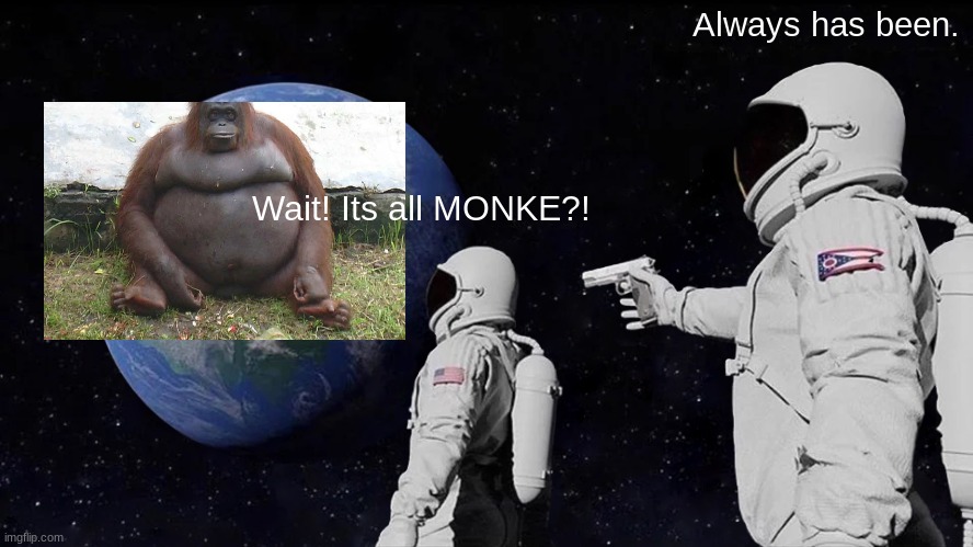Always Has Been | Always has been. Wait! Its all MONKE?! | image tagged in memes,always has been | made w/ Imgflip meme maker