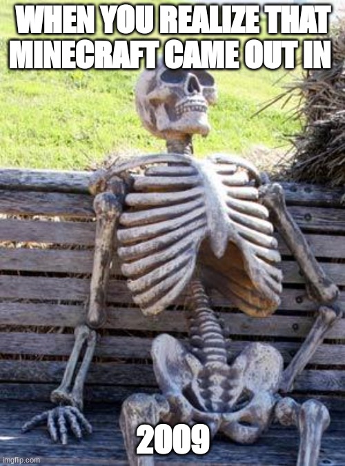 Waiting Skeleton | WHEN YOU REALIZE THAT MINECRAFT CAME OUT IN; 2009 | image tagged in memes,waiting skeleton | made w/ Imgflip meme maker