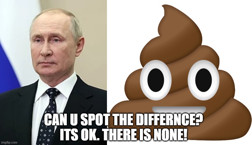 putin meme i made lol | CAN U SPOT THE DIFFERNCE? ITS OK. THERE IS NONE! | image tagged in poop emoji,putin,vladimir putin | made w/ Imgflip meme maker