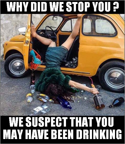 Police Intuition Level : Expert ! | WHY DID WE STOP YOU ? WE SUSPECT THAT YOU 
MAY HAVE BEEN DRINKING | image tagged in don't drink and drive,dark humour | made w/ Imgflip meme maker