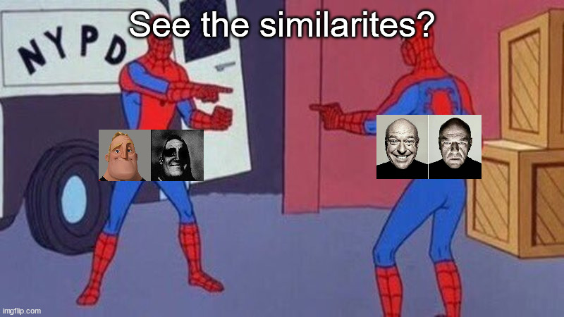 Why does nobody mention this??? | See the similarites? | image tagged in spiderman pointing at spiderman,mr incredible becoming uncanny | made w/ Imgflip meme maker
