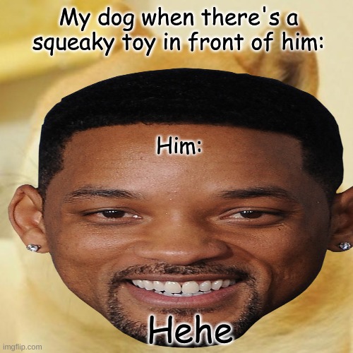 My dog when there's a squeaky toy in front of him:; Him:; Hehe | image tagged in is this a pigeon | made w/ Imgflip meme maker