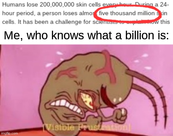 This alone makes it a thousand million times worse. | Me, who knows what a billion is: | image tagged in visible frustration,memes,funny,plankton,numbers,rage | made w/ Imgflip meme maker