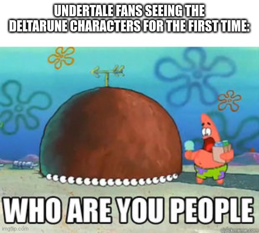 Who are you people | UNDERTALE FANS SEEING THE DELTARUNE CHARACTERS FOR THE FIRST TIME: | image tagged in who are you people | made w/ Imgflip meme maker