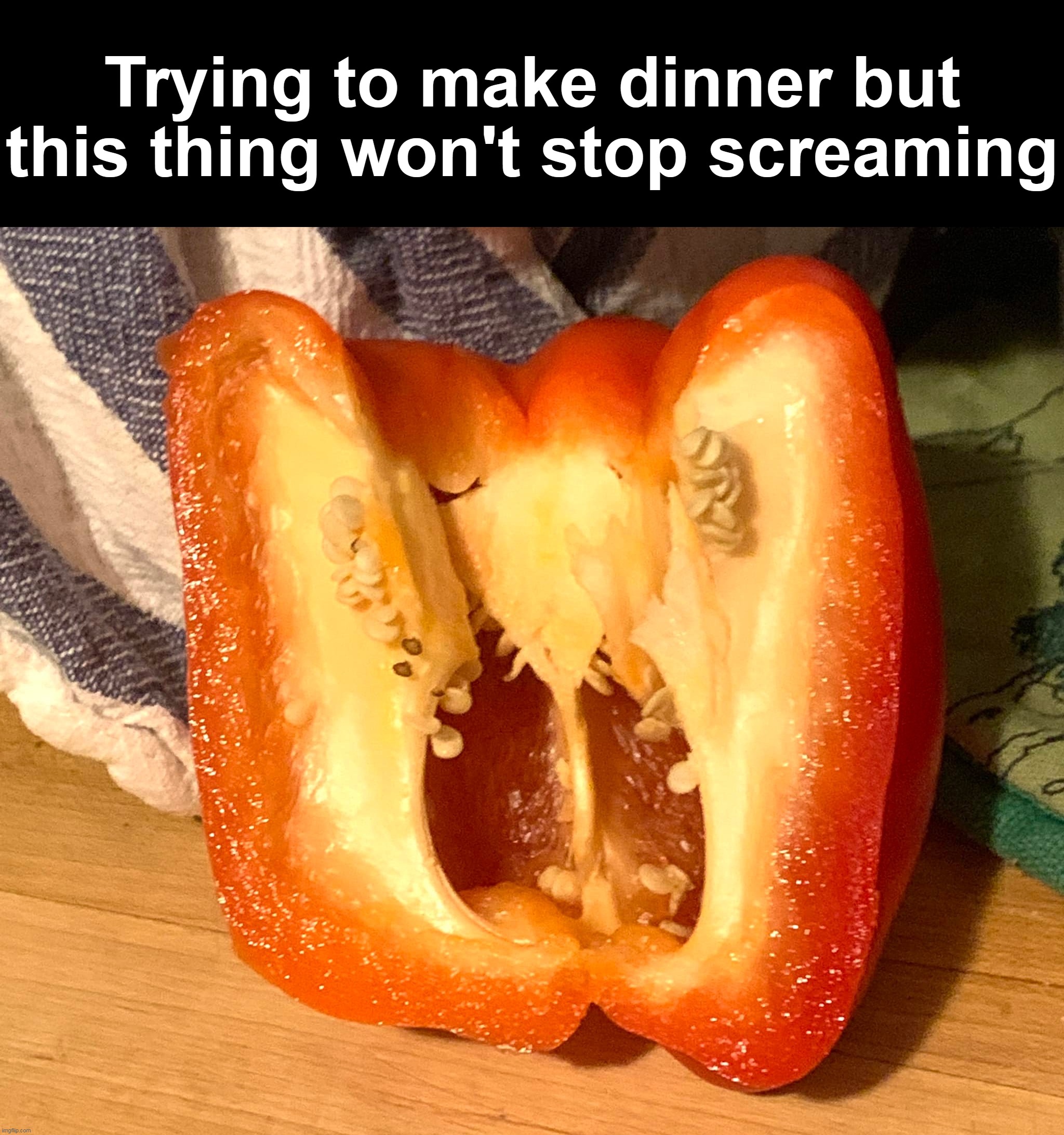 Trying to make dinner but this thing won't stop screaming | image tagged in meme,memes,humor | made w/ Imgflip meme maker