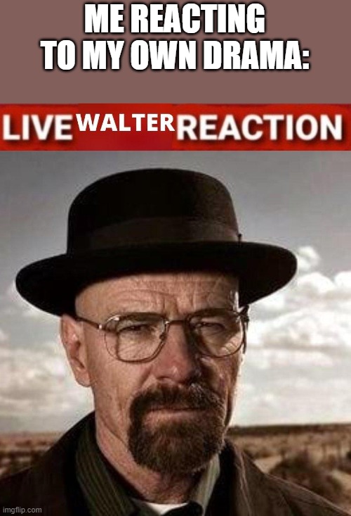 Live Walter reaction | ME REACTING TO MY OWN DRAMA: | image tagged in live walter reaction | made w/ Imgflip meme maker