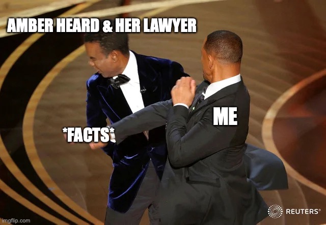 Slap this Heard | AMBER HEARD & HER LAWYER; ME; *FACTS* | image tagged in will smith punching chris rock | made w/ Imgflip meme maker