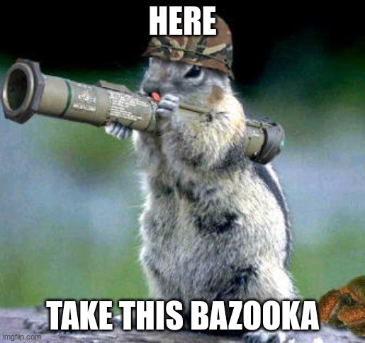 Bazooka Squirrel Meme | HERE TAKE THIS BAZOOKA | image tagged in memes,bazooka squirrel | made w/ Imgflip meme maker