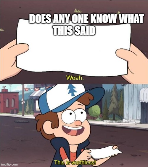 Dipper worthless | DOES ANY ONE KNOW WHAT THIS SAID | image tagged in dipper worthless | made w/ Imgflip meme maker