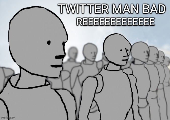 Twitter NPCs | TWITTER MAN BAD; REEEEEEEEEEEEE | image tagged in twitter,npc,elon musk,freedom of speech,censorship,leftists | made w/ Imgflip meme maker