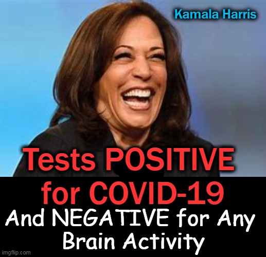 "I'm grateful to be both vaccinated and boosted," Harris tweeted. You KNEW She Would Say It! | Kamala Harris; Tests POSITIVE 
for COVID-19; And NEGATIVE for Any 
Brain Activity | image tagged in politics,kamala harris,covid-19,vaccines,boosted,brain | made w/ Imgflip meme maker