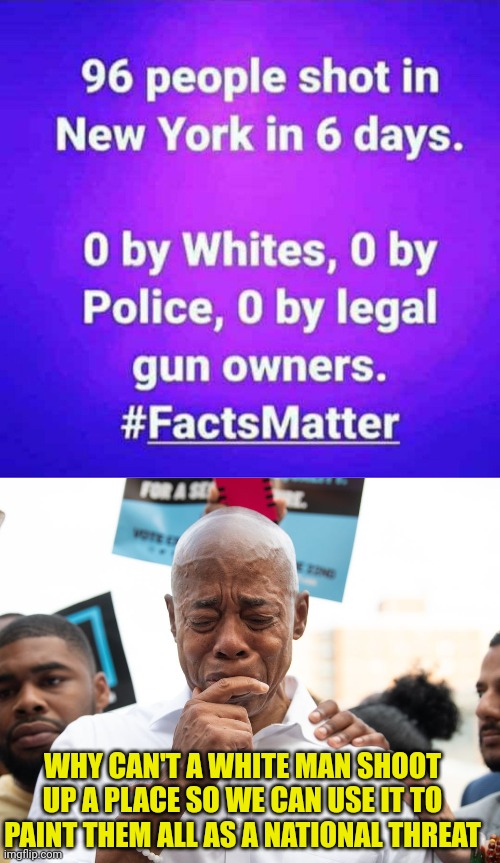 Crimes are up but not by Who they Wanted | WHY CAN'T A WHITE MAN SHOOT UP A PLACE SO WE CAN USE IT TO PAINT THEM ALL AS A NATIONAL THREAT | image tagged in leftists,racist,crime,shooting,racism,guns | made w/ Imgflip meme maker