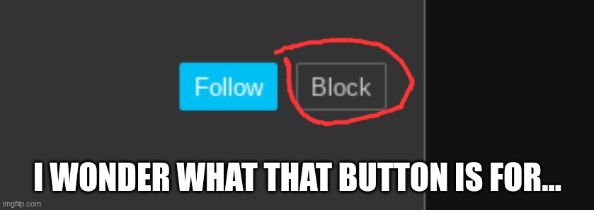 if someone is "unfunny" block them instead of banning them | I WONDER WHAT THAT BUTTON IS FOR... | made w/ Imgflip meme maker