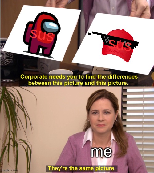 they sus | sus; sus; me | image tagged in memes,they're the same picture | made w/ Imgflip meme maker