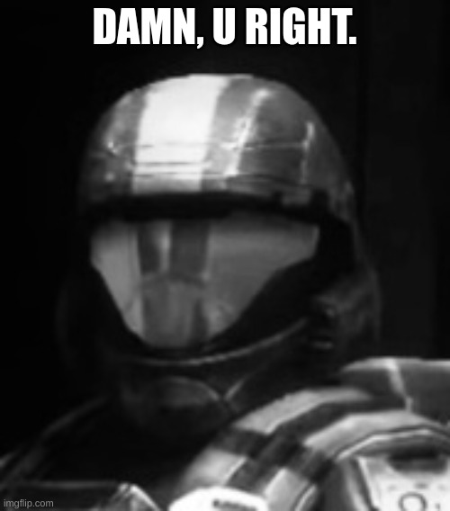 Halo 3 ODST The Rookie | DAMN, U RIGHT. | image tagged in halo 3 odst the rookie | made w/ Imgflip meme maker
