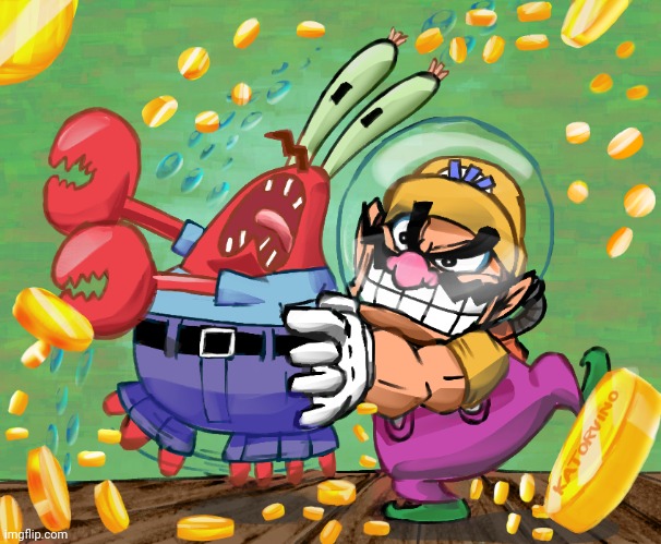 Wario gets revenge on Mr Krabs.mp3 | image tagged in mr krabs,spongebob,wario,revenge | made w/ Imgflip meme maker