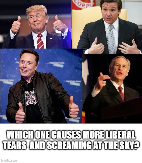 The 4 horseman of the liberal apocalypse | WHICH ONE CAUSES MORE LIBERAL TEARS  AND SCREAMING AT THE SKY? | made w/ Imgflip meme maker